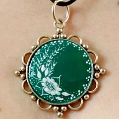 Necklace with Green Handpainted Egg-shell