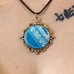 Necklace with Blue Handpainted Egg-shell