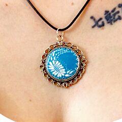 Necklace with Blue Handpainted Egg-shell